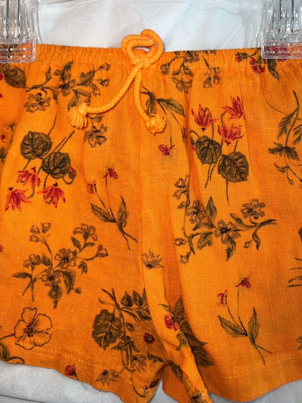 Vintage Kids Handmade Floral Ruffle Linen Tank & Shorts Set - Orange 2T - Picture 7 of 8